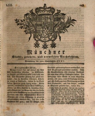 Münchner staats-, gelehrte, und vermischte Nachrichten (Süddeutsche Presse) Donnerstag 19. April 1781