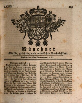 Münchner staats-, gelehrte, und vermischte Nachrichten (Süddeutsche Presse) Montag 30. April 1781