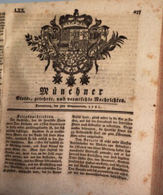 Münchner staats-, gelehrte, und vermischte Nachrichten (Süddeutsche Presse) Donnerstag 3. Mai 1781