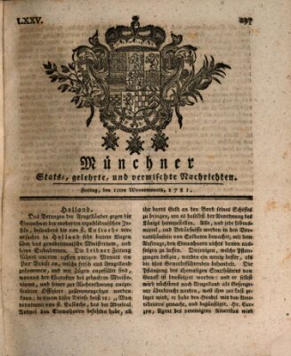 Münchner staats-, gelehrte, und vermischte Nachrichten (Süddeutsche Presse) Freitag 11. Mai 1781