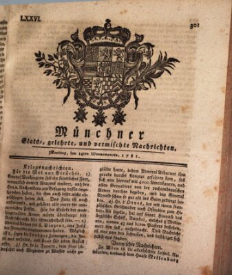 Münchner staats-, gelehrte, und vermischte Nachrichten (Süddeutsche Presse) Montag 14. Mai 1781