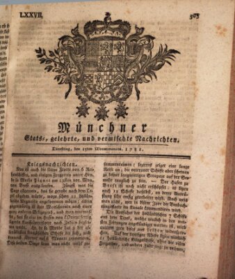 Münchner staats-, gelehrte, und vermischte Nachrichten (Süddeutsche Presse) Dienstag 15. Mai 1781