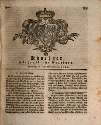 Münchner staats-, gelehrte, und vermischte Nachrichten (Süddeutsche Presse) Mittwoch 16. Mai 1781