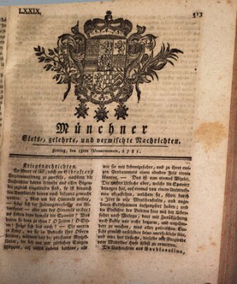 Münchner staats-, gelehrte, und vermischte Nachrichten (Süddeutsche Presse) Freitag 18. Mai 1781