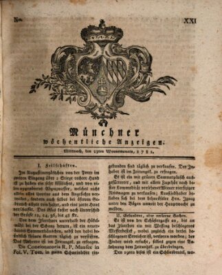 Münchner staats-, gelehrte, und vermischte Nachrichten (Süddeutsche Presse) Mittwoch 23. Mai 1781