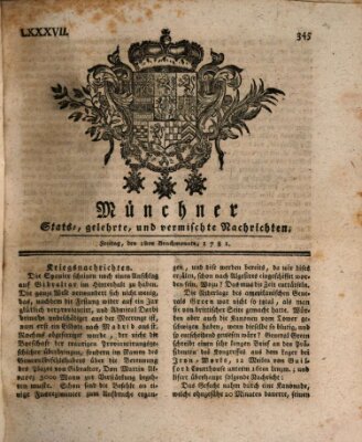 Münchner staats-, gelehrte, und vermischte Nachrichten (Süddeutsche Presse) Freitag 1. Juni 1781