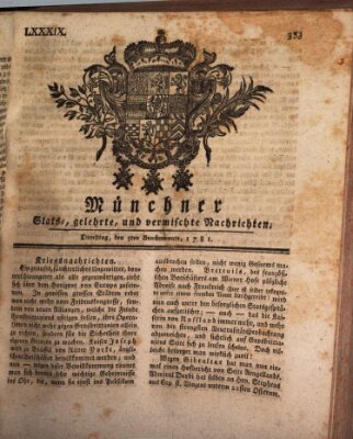 Münchner staats-, gelehrte, und vermischte Nachrichten (Süddeutsche Presse) Dienstag 5. Juni 1781