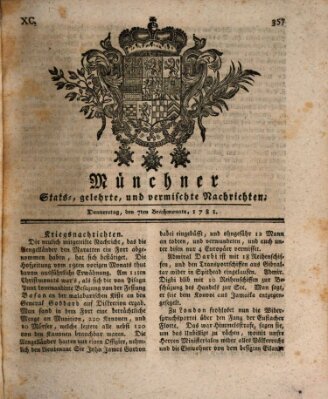 Münchner staats-, gelehrte, und vermischte Nachrichten (Süddeutsche Presse) Donnerstag 7. Juni 1781