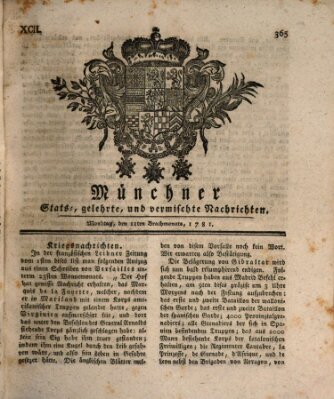 Münchner staats-, gelehrte, und vermischte Nachrichten (Süddeutsche Presse) Montag 11. Juni 1781