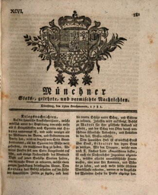 Münchner staats-, gelehrte, und vermischte Nachrichten (Süddeutsche Presse) Dienstag 19. Juni 1781