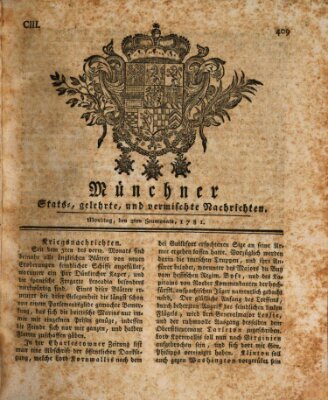 Münchner staats-, gelehrte, und vermischte Nachrichten (Süddeutsche Presse) Montag 2. Juli 1781