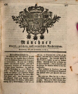 Münchner staats-, gelehrte, und vermischte Nachrichten (Süddeutsche Presse) Donnerstag 5. Juli 1781