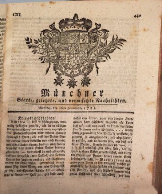 Münchner staats-, gelehrte, und vermischte Nachrichten (Süddeutsche Presse) Montag 16. Juli 1781