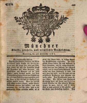 Münchner staats-, gelehrte, und vermischte Nachrichten (Süddeutsche Presse) Donnerstag 19. Juli 1781