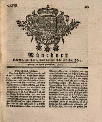 Münchner staats-, gelehrte, und vermischte Nachrichten (Süddeutsche Presse) Freitag 27. Juli 1781