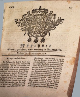 Münchner staats-, gelehrte, und vermischte Nachrichten (Süddeutsche Presse) Dienstag 31. Juli 1781