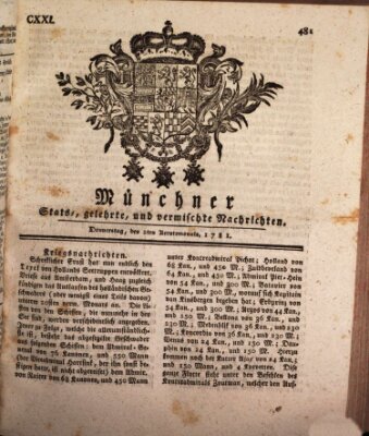 Münchner staats-, gelehrte, und vermischte Nachrichten (Süddeutsche Presse) Donnerstag 2. August 1781