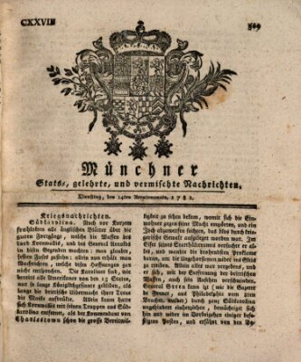 Münchner staats-, gelehrte, und vermischte Nachrichten (Süddeutsche Presse) Dienstag 14. August 1781