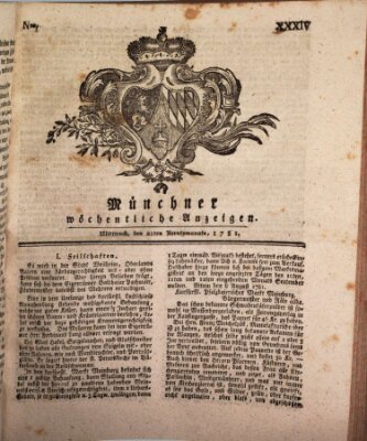 Münchner staats-, gelehrte, und vermischte Nachrichten (Süddeutsche Presse) Mittwoch 22. August 1781