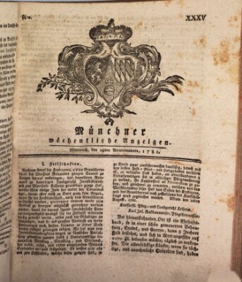 Münchner staats-, gelehrte, und vermischte Nachrichten (Süddeutsche Presse) Mittwoch 29. August 1781