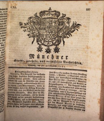 Münchner staats-, gelehrte, und vermischte Nachrichten (Süddeutsche Presse) Dienstag 4. September 1781