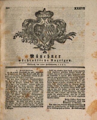 Münchner staats-, gelehrte, und vermischte Nachrichten (Süddeutsche Presse) Mittwoch 12. September 1781