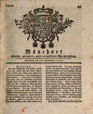 Münchner staats-, gelehrte, und vermischte Nachrichten (Süddeutsche Presse) Donnerstag 13. September 1781