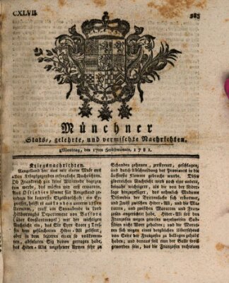 Münchner staats-, gelehrte, und vermischte Nachrichten (Süddeutsche Presse) Montag 17. September 1781