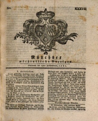 Münchner staats-, gelehrte, und vermischte Nachrichten (Süddeutsche Presse) Mittwoch 19. September 1781