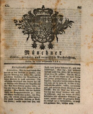 Münchner staats-, gelehrte, und vermischte Nachrichten (Süddeutsche Presse) Freitag 21. September 1781