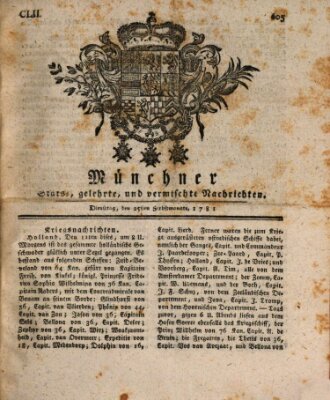 Münchner staats-, gelehrte, und vermischte Nachrichten (Süddeutsche Presse) Dienstag 25. September 1781