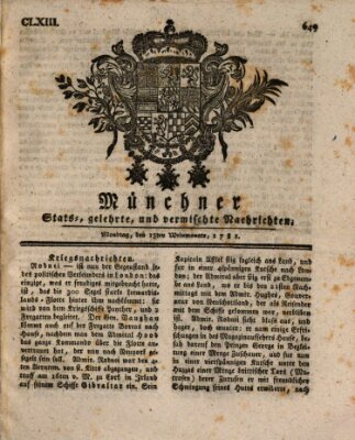 Münchner staats-, gelehrte, und vermischte Nachrichten (Süddeutsche Presse) Montag 15. Oktober 1781