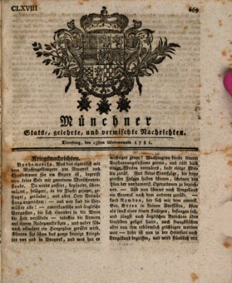 Münchner staats-, gelehrte, und vermischte Nachrichten (Süddeutsche Presse) Dienstag 23. Oktober 1781