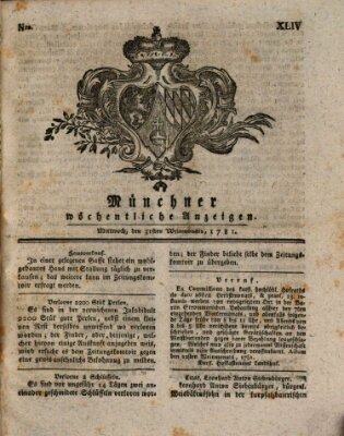 Münchner staats-, gelehrte, und vermischte Nachrichten (Süddeutsche Presse) Mittwoch 31. Oktober 1781