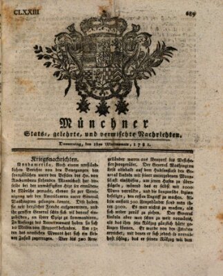 Münchner staats-, gelehrte, und vermischte Nachrichten (Süddeutsche Presse) Donnerstag 1. November 1781