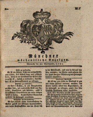 Münchner staats-, gelehrte, und vermischte Nachrichten (Süddeutsche Presse) Mittwoch 7. November 1781