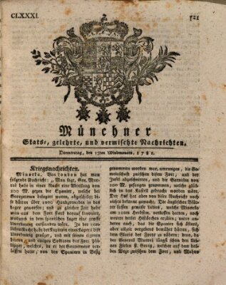 Münchner staats-, gelehrte, und vermischte Nachrichten (Süddeutsche Presse) Donnerstag 15. November 1781