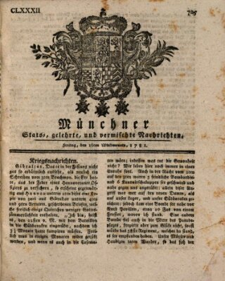 Münchner staats-, gelehrte, und vermischte Nachrichten (Süddeutsche Presse) Freitag 16. November 1781