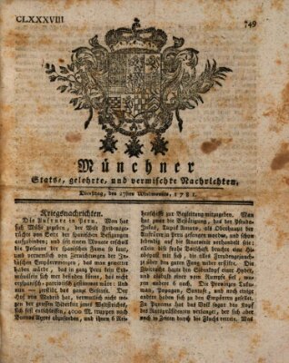 Münchner staats-, gelehrte, und vermischte Nachrichten (Süddeutsche Presse) Dienstag 27. November 1781