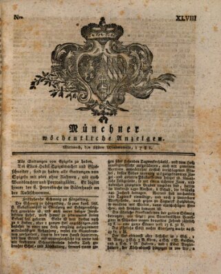 Münchner staats-, gelehrte, und vermischte Nachrichten (Süddeutsche Presse) Mittwoch 28. November 1781