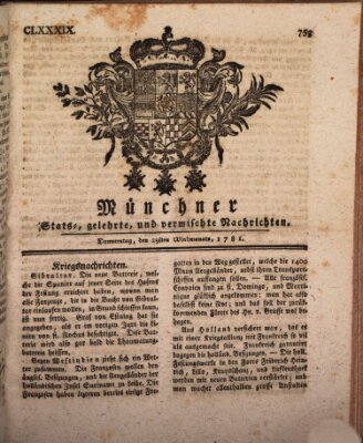 Münchner staats-, gelehrte, und vermischte Nachrichten (Süddeutsche Presse) Donnerstag 29. November 1781