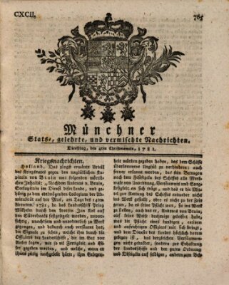 Münchner staats-, gelehrte, und vermischte Nachrichten (Süddeutsche Presse) Dienstag 4. Dezember 1781