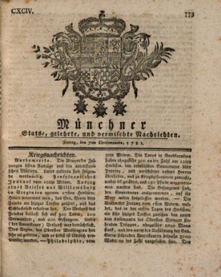 Münchner staats-, gelehrte, und vermischte Nachrichten (Süddeutsche Presse) Freitag 7. Dezember 1781