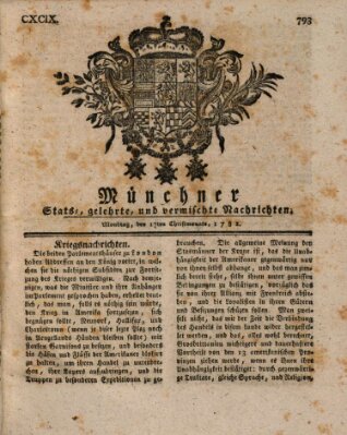 Münchner staats-, gelehrte, und vermischte Nachrichten (Süddeutsche Presse) Montag 17. Dezember 1781