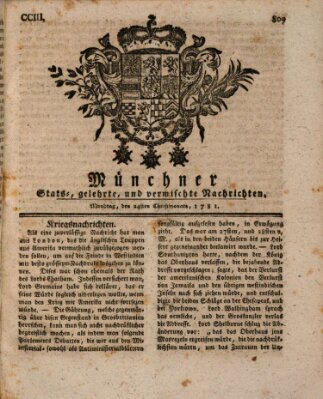 Münchner staats-, gelehrte, und vermischte Nachrichten (Süddeutsche Presse) Montag 24. Dezember 1781