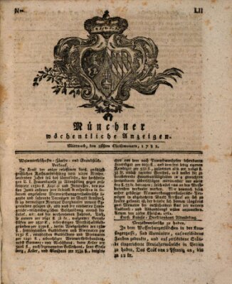 Münchner staats-, gelehrte, und vermischte Nachrichten (Süddeutsche Presse) Mittwoch 26. Dezember 1781