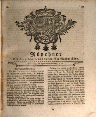 Münchner staats-, gelehrte, und vermischte Nachrichten (Süddeutsche Presse) Donnerstag 17. Januar 1782