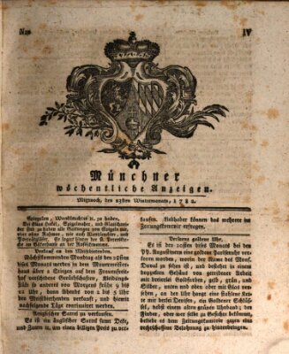 Münchner staats-, gelehrte, und vermischte Nachrichten (Süddeutsche Presse) Mittwoch 23. Januar 1782