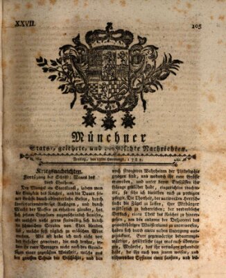 Münchner staats-, gelehrte, und vermischte Nachrichten (Süddeutsche Presse) Freitag 15. Februar 1782