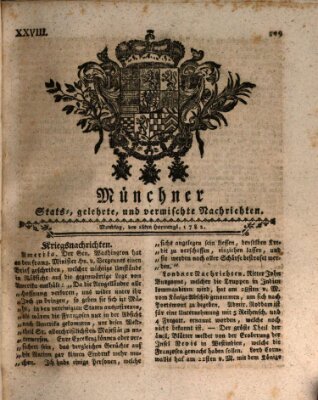 Münchner staats-, gelehrte, und vermischte Nachrichten (Süddeutsche Presse) Montag 18. Februar 1782